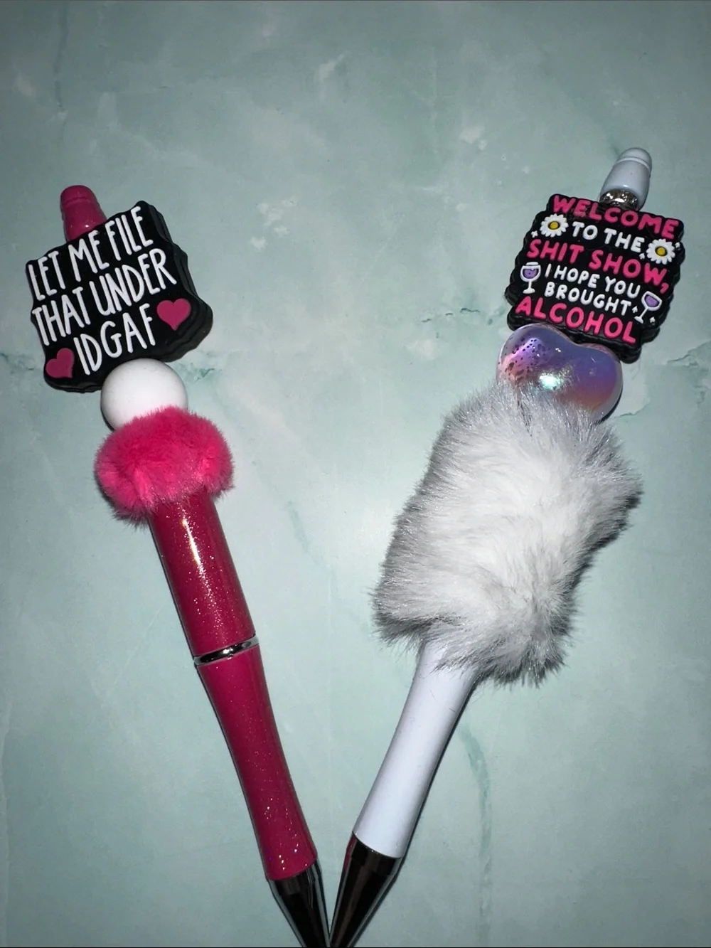 Novelty Pen Set w/big & little fluffy butts - Pink and White Set